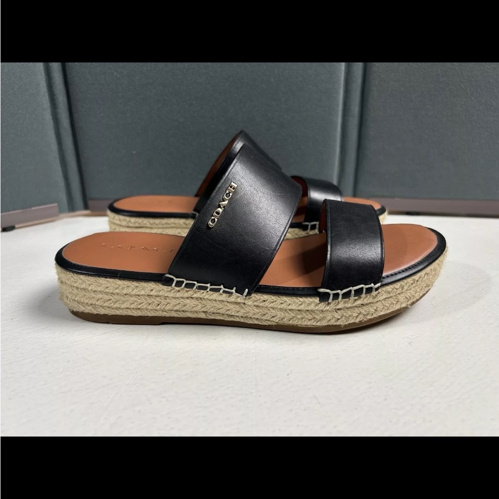 COACH Franca Black Leather Espadrille - Women’s Size 7 B With Box - Picture 2 of 11
